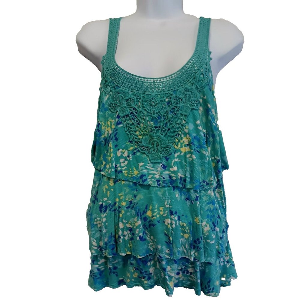 Candies Multi-Tiered Tank Top Womens Large Multicolor Lace Sleeveless 100% Rayon - Picture 2 of 7